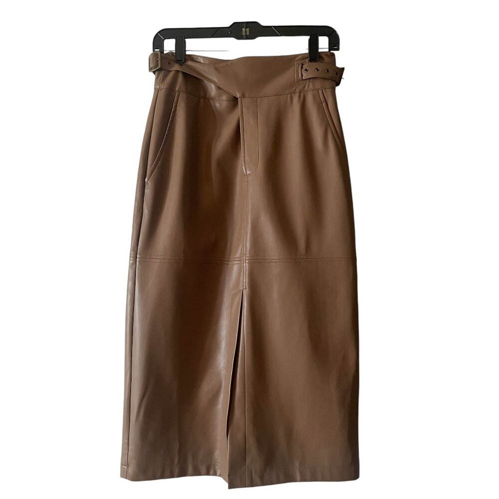 EXPRESS Vegan Leather Midi Skirt Crescent Natalie Medium in Brown